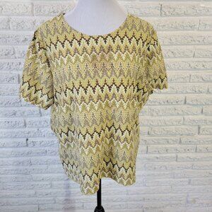 Alfred Dunner Women's Plus Size 1X Top Green Brown Geometric Short Sleeve GEO48E